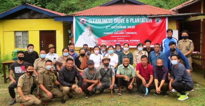 Officials and staff during the cleanliness drive and plantation activity conducted Forest Department, Silviculture Division Kohima in collaboration with the Forest Colony Council on October 2. (DIPR Photo) 
